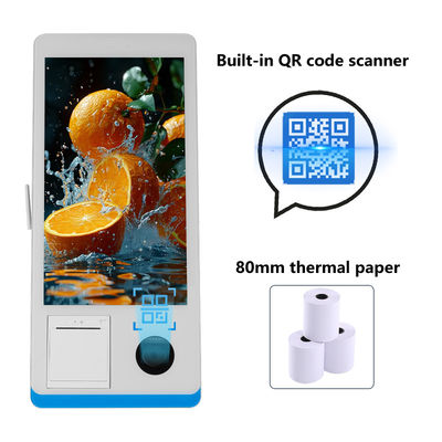 Nhà hàng tự phục vụ Đặt hàng Kiosk Win 8+128GB Kiosk thanh toán tự phục vụ với máy in Nfc QR Code Scanner
