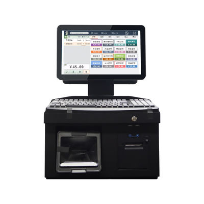 Màn hình cảm ứng kép 14 inch Win7 Pos Bán tiền mặt i3 Cpu 4 + 64GB Máy trạm POS trên máy tính để bàn với máy in, bàn phím, máy quét