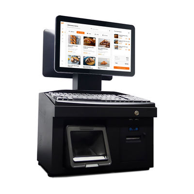 Màn hình cảm ứng kép 14 inch Win7 Pos Bán tiền mặt i3 Cpu 4 + 64GB Máy trạm POS trên máy tính để bàn với máy in, bàn phím, máy quét
