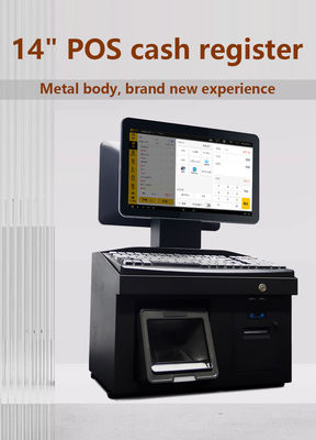 Màn hình cảm ứng kép 14 inch Windows7 Pos Bán tiền mặt i3 Cpu 4 + 64GB Máy trạm POS trên máy tính để bàn với máy in, bàn phím, máy quét