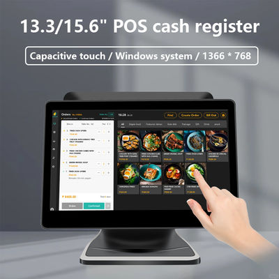 Hệ thống POS màn hình cảm ứng kép 13.3/15.6 inch I3 Hệ điều hành Win Thiết bị đầu cuối POS cho cửa hàng bán lẻ với chân đế gập