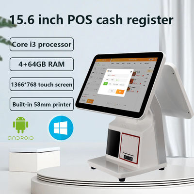 Thiết bị POS màn hình cảm ứng kép 15.6 inch chạy hệ điều hành Android cho hệ thống POS và thu ngân tất cả trong một