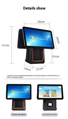 Máy thanh toán nhà hàng bán lẻ 15.6 inch Hệ thống POS màn hình kép với hệ điều hành Win và Android POS