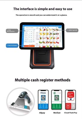 Máy thanh toán nhà hàng bán lẻ 15.6 inch Hệ thống POS màn hình kép với hệ điều hành Win và Android POS