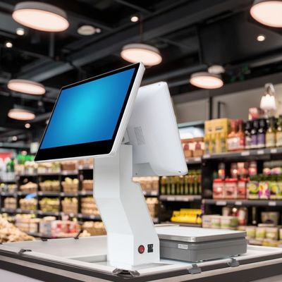 Máy POS cân điện tử hai màn hình 15.4 inch Win cảm ứng tích hợp, giải pháp POS tối ưu cho siêu thị, khách sạn với WIFI/BT