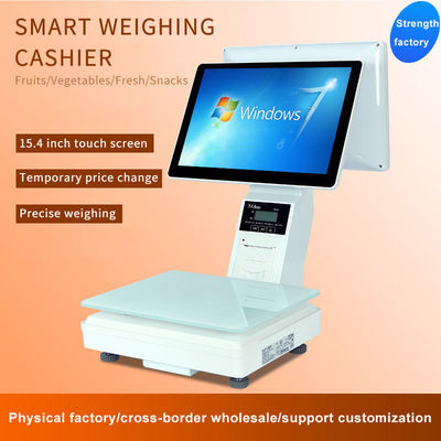 Máy POS cân điện tử hai màn hình 15.4 inch Win cảm ứng tích hợp, giải pháp POS tối ưu cho siêu thị, khách sạn với WIFI/BT