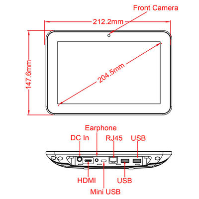 FCC chứng nhận 8 inch All In One Android Tablet RK3288 CPU với POE USB OTG