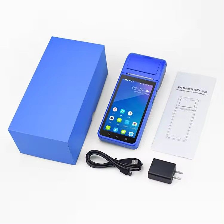 Máy POS Android cầm tay 5.5" Máy tính tiền Màn hình cảm ứng Thiết bị đầu cuối POS di động WiFi USB NFC Thanh toán cho Bán lẻ Xanh lam
