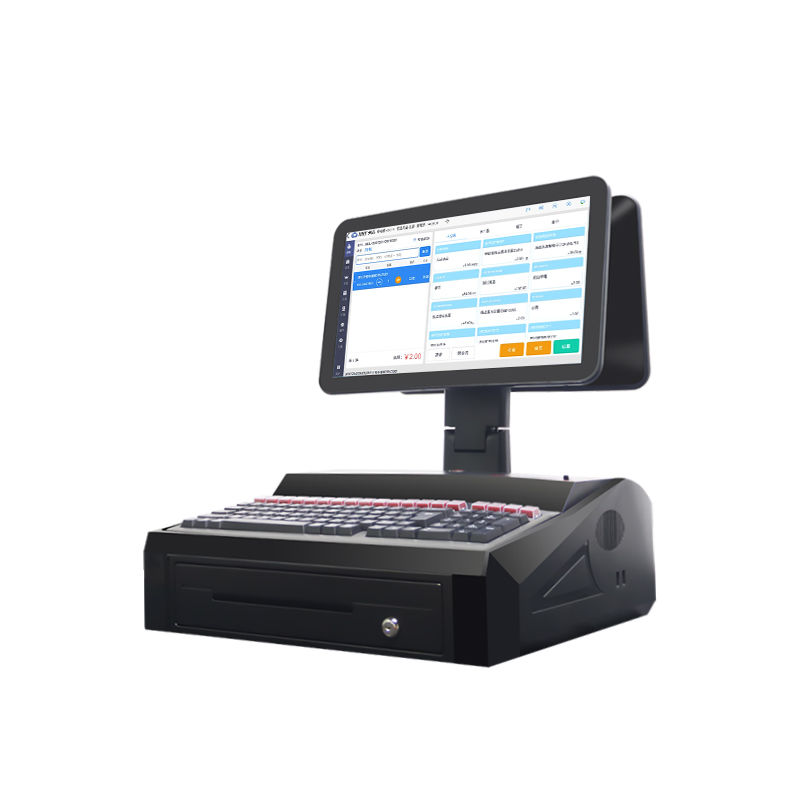 OEM ODM 15.6Inch màn hình kép Win7 Pos Bảng thu tiền N2840 Cpu 2 + 32GB Bàn máy tính để bàn POS Terminal với Máy in 58mm, Bàn phím