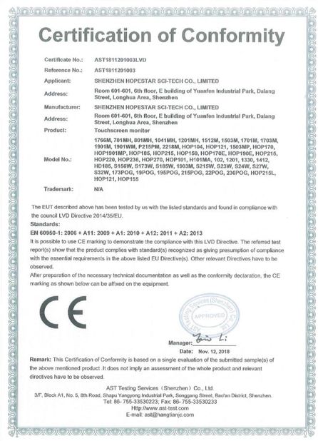 Trung Quốc Shenzhen Hopestar SCI-TECH Co., Ltd. Chứng chỉ