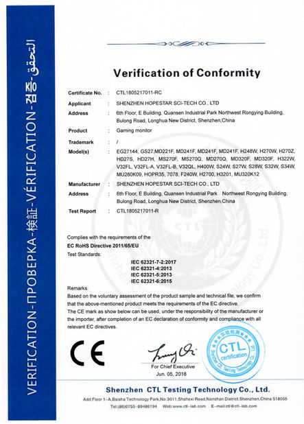 Trung Quốc Shenzhen Hopestar SCI-TECH Co., Ltd. Chứng chỉ